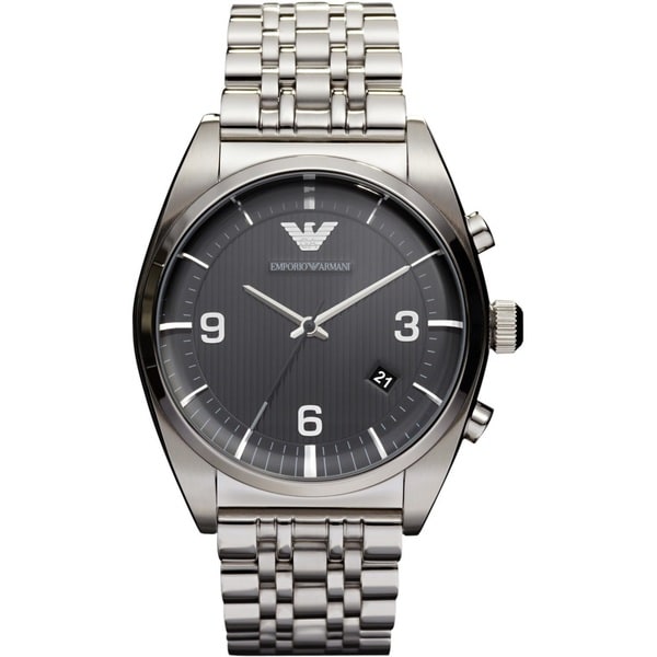 Stainless Steel Etched Black Dial Watch 