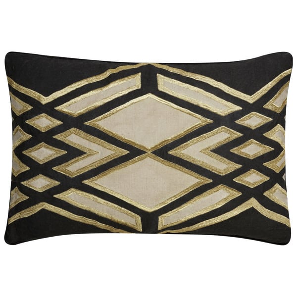 slide 2 of 2, Nikki Chu Tribal Pattern Black/Taupe Linen Poly Fill Pillow - (16"x24")