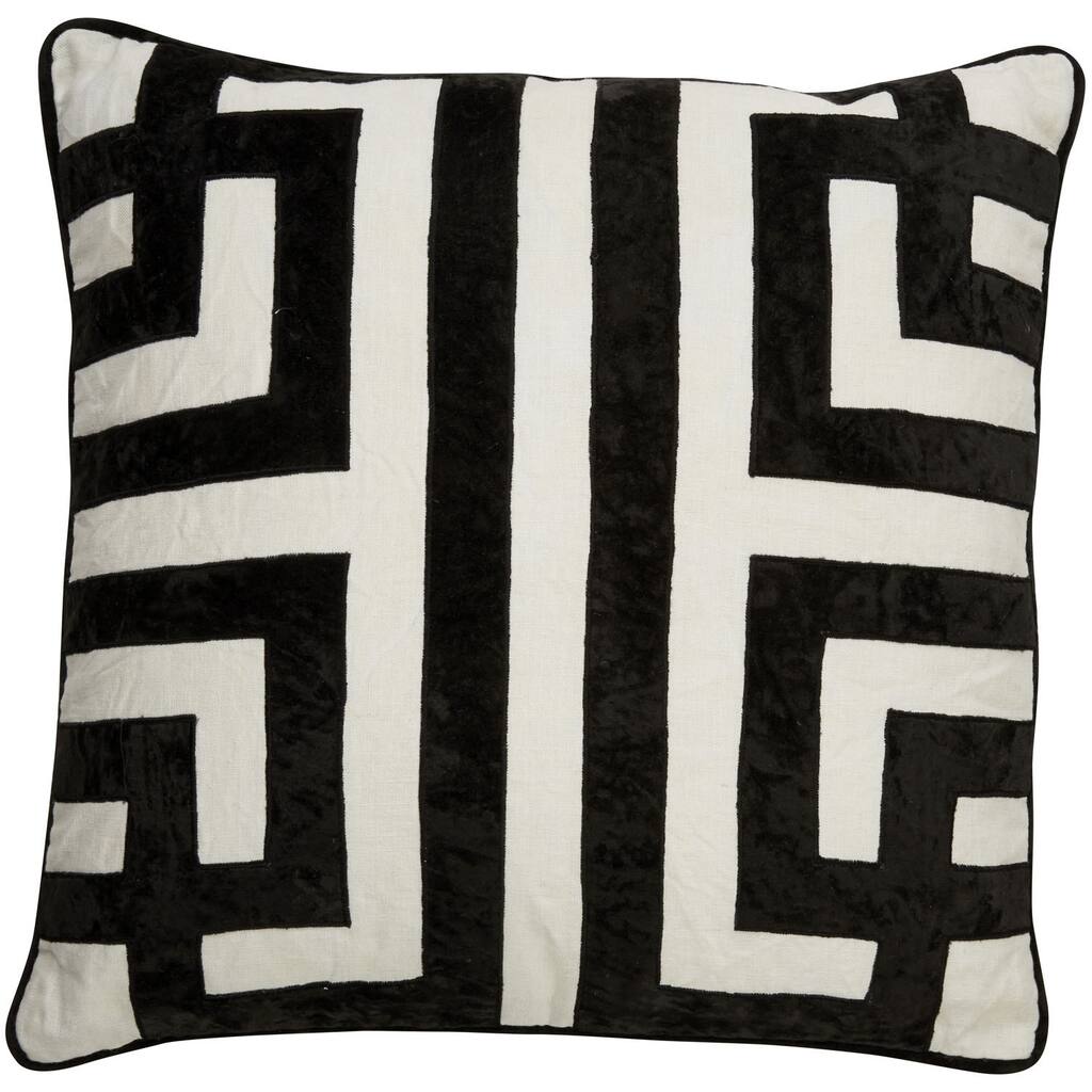 Nikki Chu Tribal Pattern Ivory/Black Linen Poly Fill Pillow - 22 inch