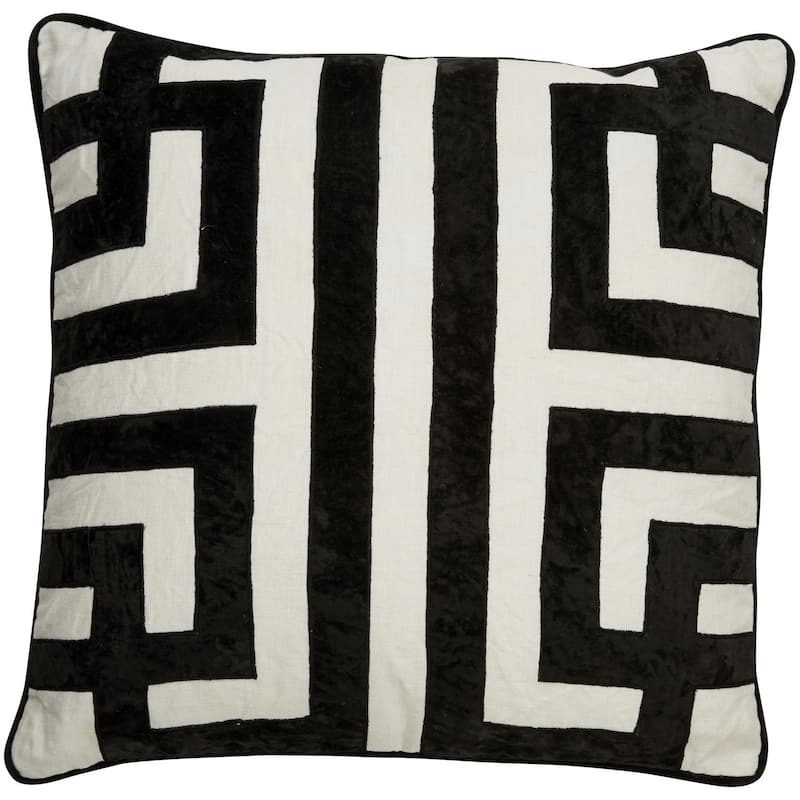 Nikki Chu Tribal Pattern Ivory/Black Linen Poly Fill Pillow - 22 inch