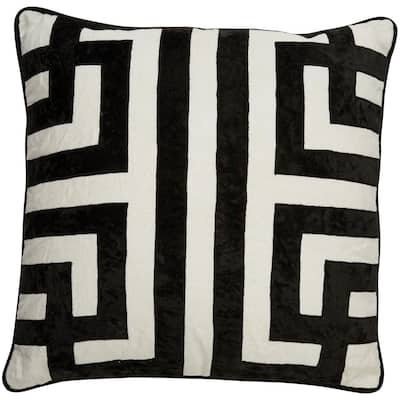 Nikki Chu Tribal Pattern Ivory/Black Linen Poly Fill Pillow - 22 inch