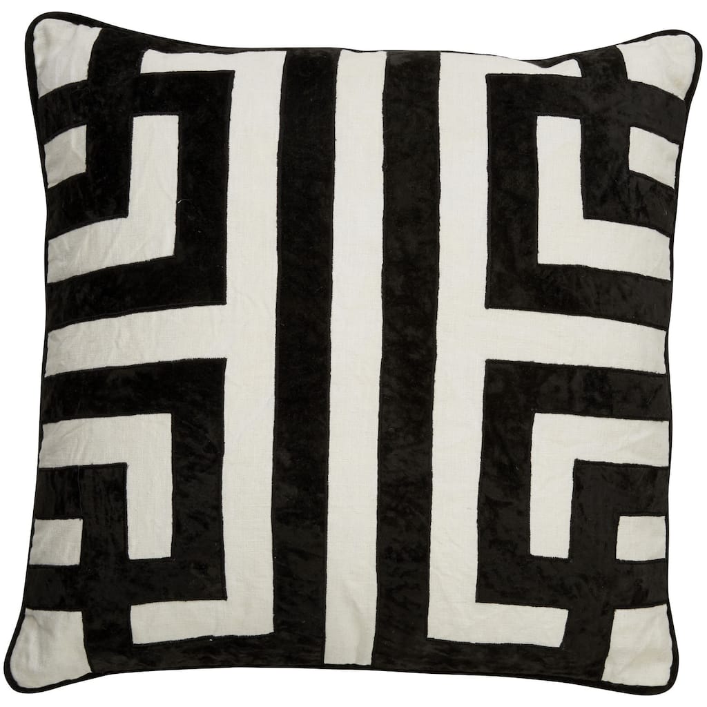 Nikki Chu Tribal Pattern Ivory/Black Linen Poly Fill Pillow - 22 inch