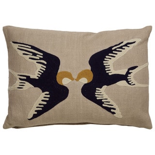 Tribal Pattern Taupe/Blue Cotton Poly Fill Pillow - (14 x 20-inch)