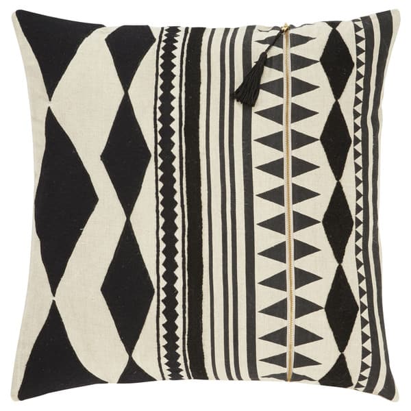 slide 2 of 2, Nikki Chu Tribal Pattern Black/Ivory Linen Poly Fill Pillow - 22 inch