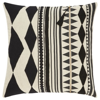 Nikki Chu Tribal Pattern Black/Ivory Linen Poly Fill Pillow - 22 inch