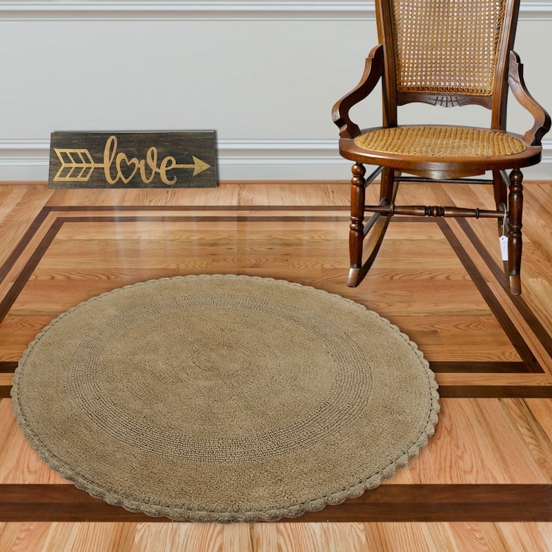 36 Inches Round Cotton Bath Rug Reversible Hand Knitted Crochet Border