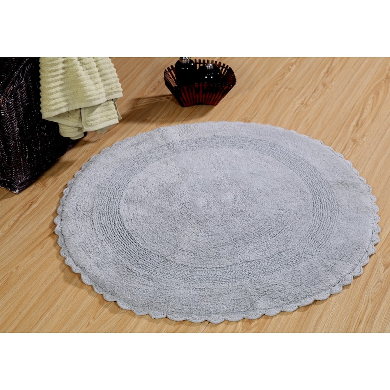 36 Inches Round Cotton Bath Rug Reversible Hand Knitted Crochet Border