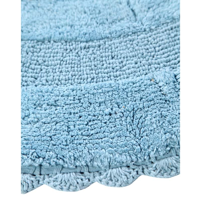 36 Inches Round Cotton Bath Rug Reversible Hand Knitted Crochet Border