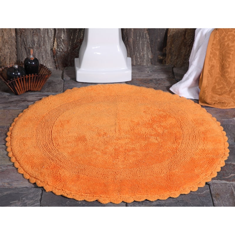36 Inches Round Cotton Bath Rug Reversible Hand Knitted Crochet Border