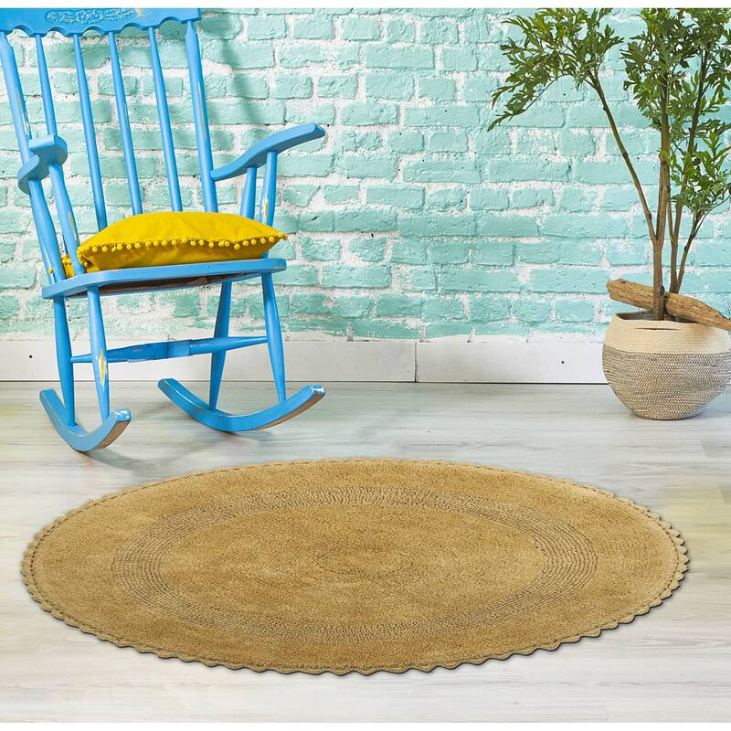 36 Inches Round Cotton Bath Rug Reversible Hand Knitted Crochet Border
