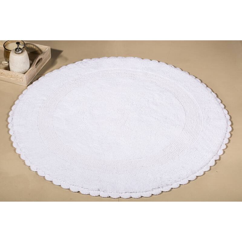 36 Inches Round Cotton Bath Rug Reversible Hand Knitted Crochet Border