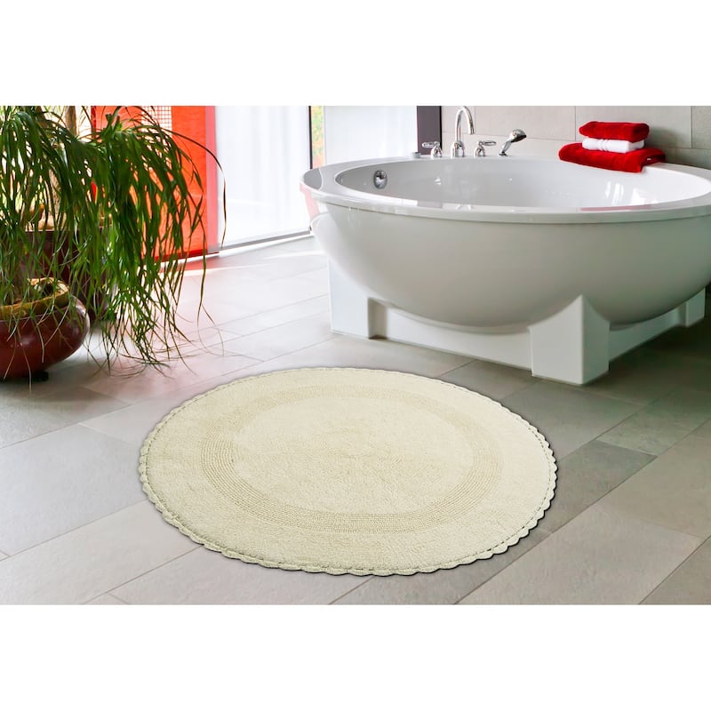 36 Inches Round Cotton Bath Rug Reversible Hand Knitted Crochet Border