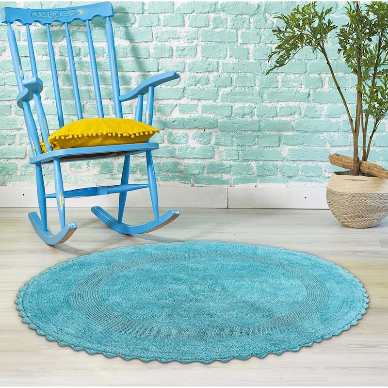 36 Inches Round Cotton Bath Rug Reversible Hand Knitted Crochet Border