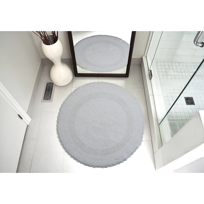 36 Inches Round Cotton Bath Rug Reversible Hand Knitted Crochet Border