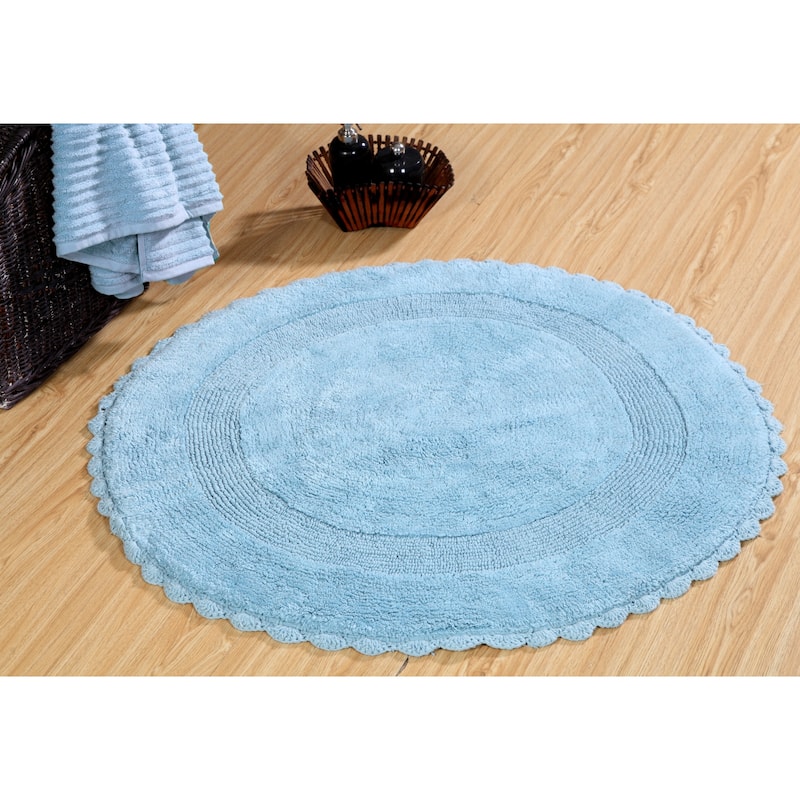 36 Inches Round Cotton Bath Rug Reversible Hand Knitted Crochet Border
