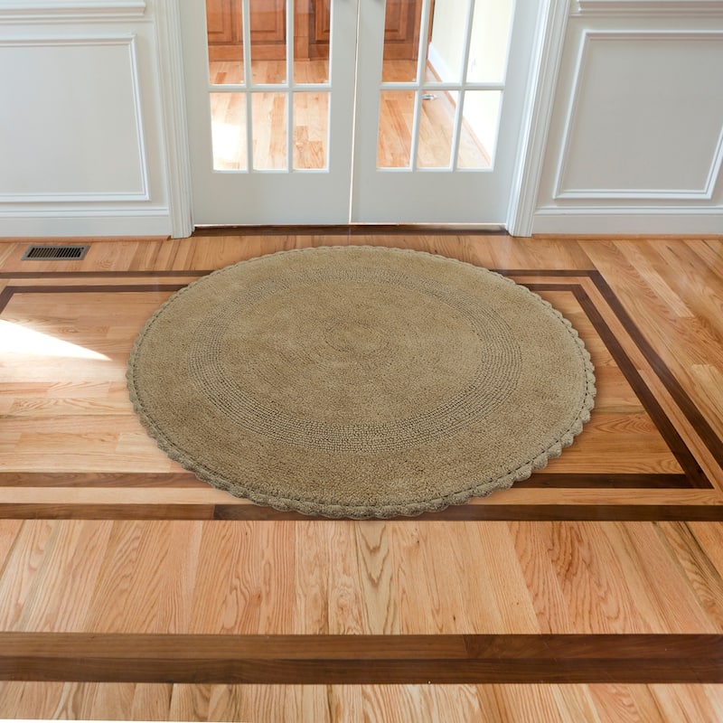 36 Inches Round Cotton Bath Rug Reversible Hand Knitted Crochet Border