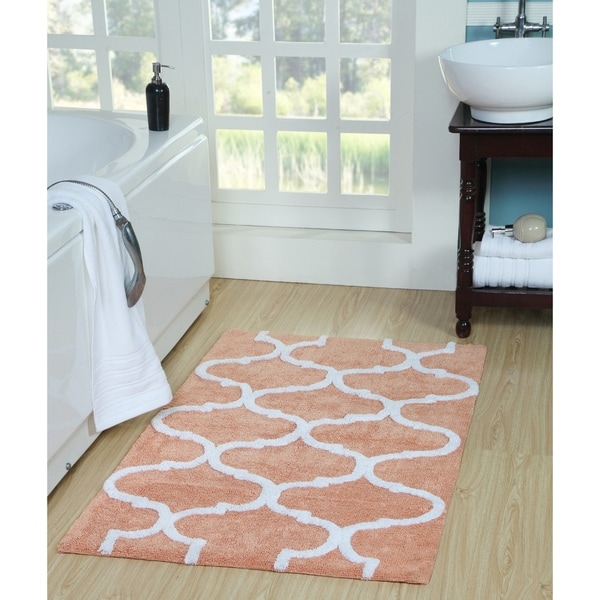 Saffron Fabs Bath Rug, Cotton, Non-Skid, Geometric, Machine Washable