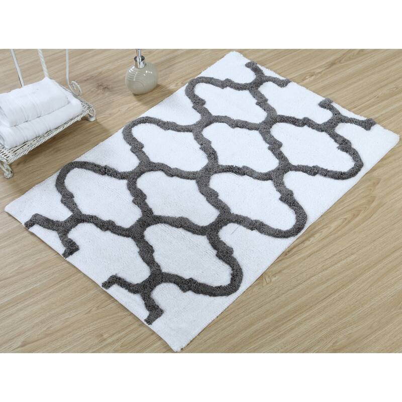 Saffron Fabs Bath Rug, Cotton, Non-Skid, Geometric, Machine Washable