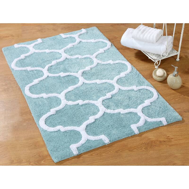 Saffron Fabs Bath Rug, Cotton, Non-Skid, Geometric, Machine Washable