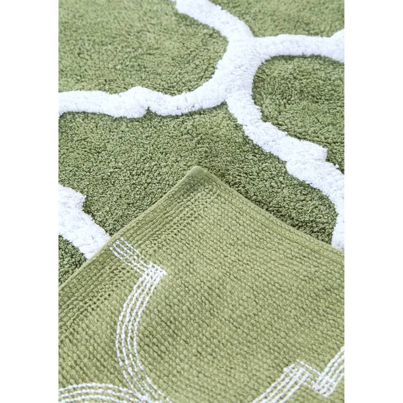 Saffron Fabs Bath Rug, Cotton, Non-Skid, Geometric, Machine Washable
