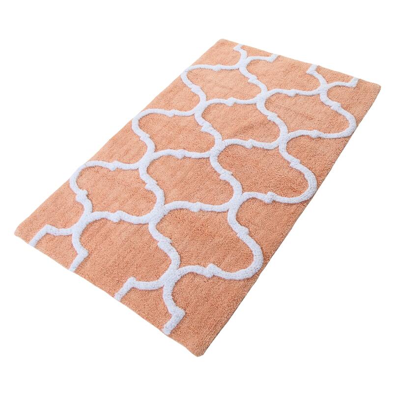 Saffron Fabs Bath Rug, Cotton, Non-Skid, Geometric, Machine Washable