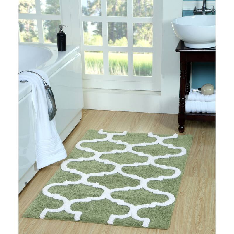 Saffron Fabs Bath Rug, Cotton, Non-Skid, Geometric, Machine Washable