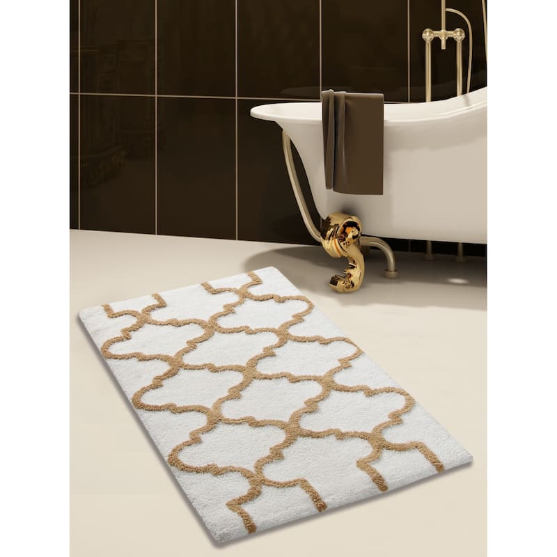 Saffron Fabs Bath Rug, Cotton, Non-Skid, Geometric, Machine Washable