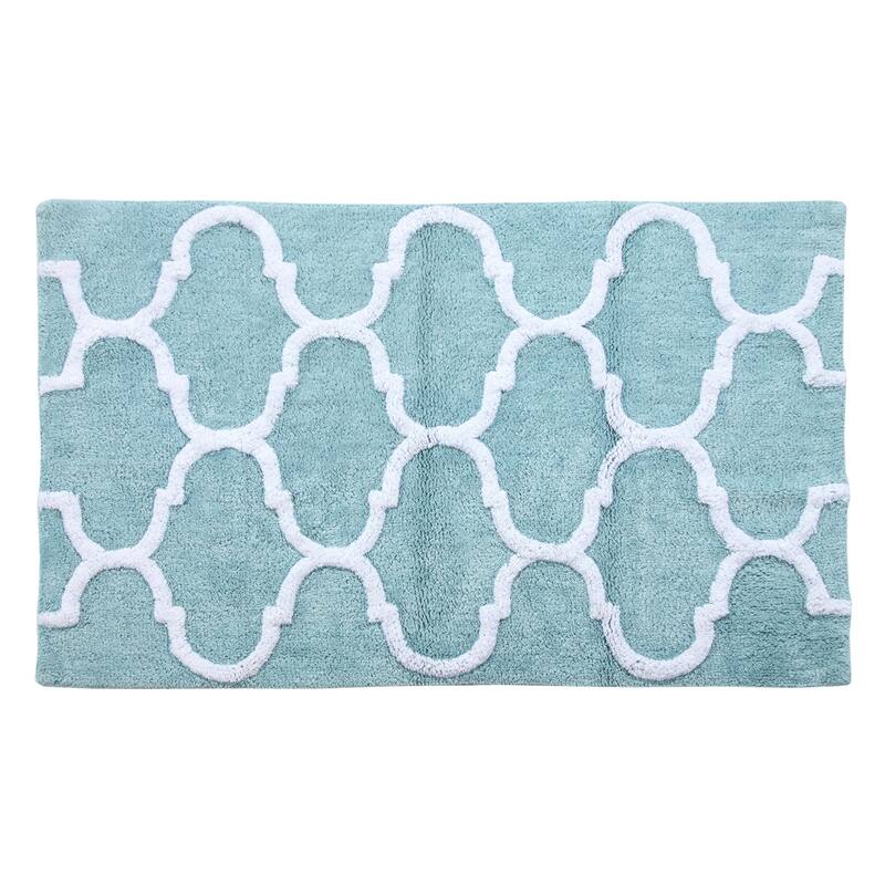 Saffron Fabs Bath Rug, Cotton, Non-Skid, Geometric, Machine Washable