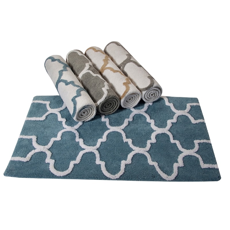 Saffron Fabs Bath Rug, Cotton, Non-Skid, Geometric, Machine Washable