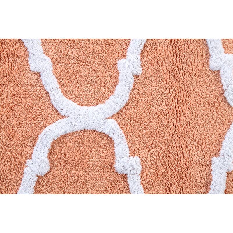 Saffron Fabs Bath Rug, Cotton, Non-Skid, Geometric, Machine Washable