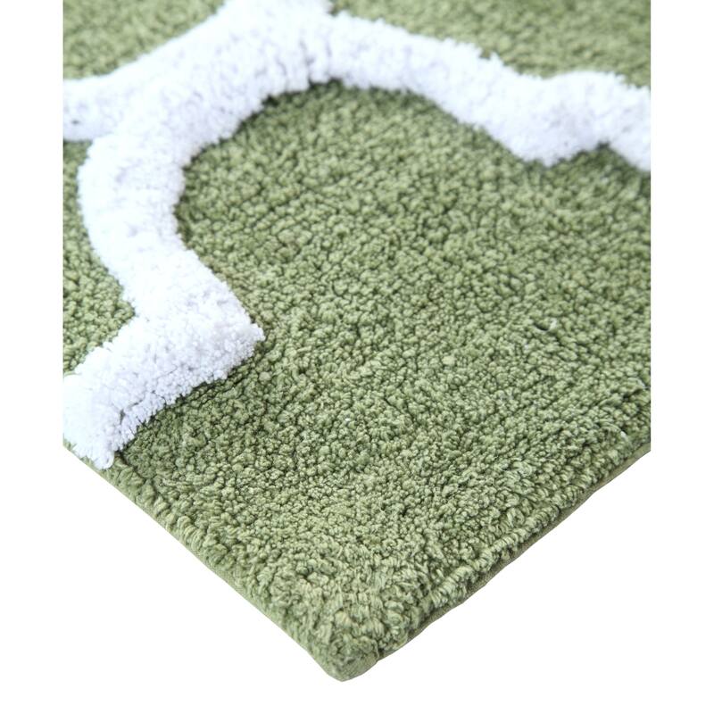 Saffron Fabs Bath Rug, Cotton, Non-Skid, Geometric, Machine Washable