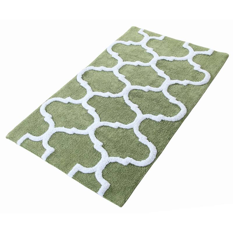 Saffron Fabs Bath Rug, Cotton, Non-Skid, Geometric, Machine Washable - 30 x 50 - sage green/white - 30 x 50