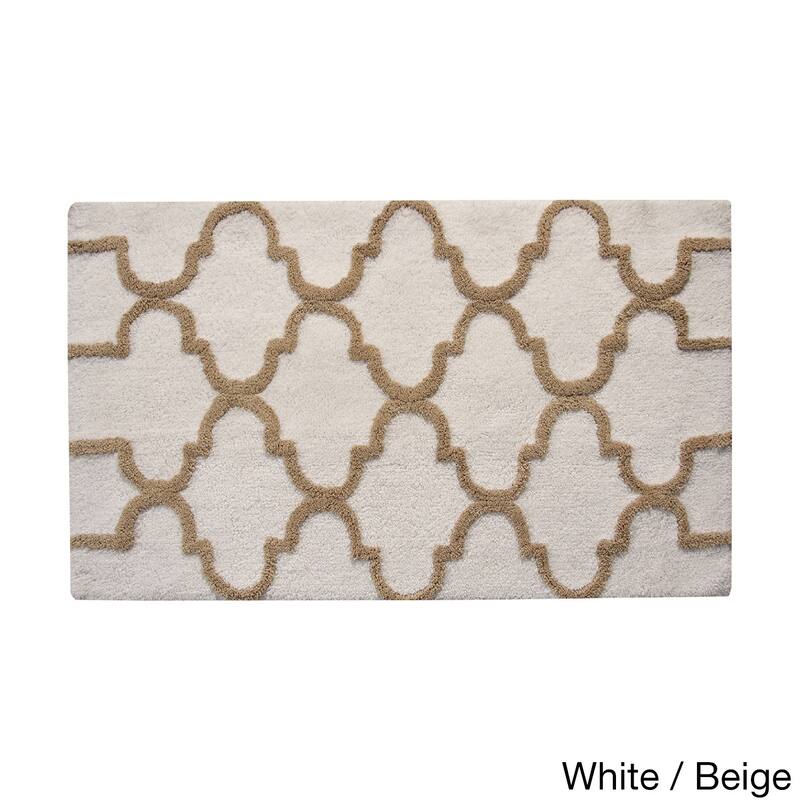 Saffron Fabs Bath Rug, Cotton, Non-Skid, Geometric, Machine Washable - 24 x 36 - White/Beige - 24 x 36