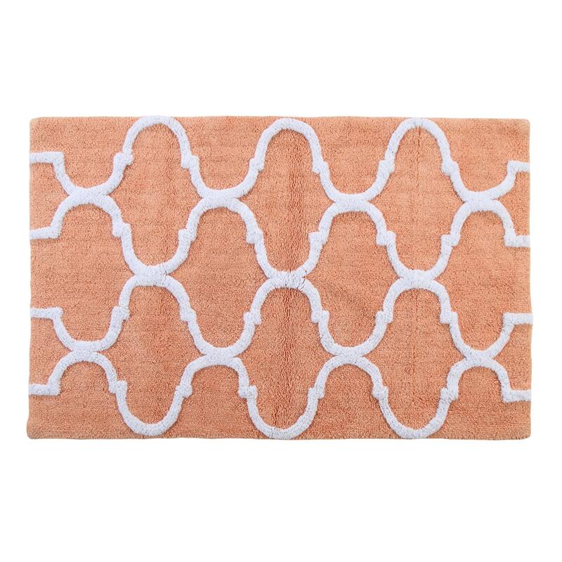 Saffron Fabs Bath Rug, Cotton, Non-Skid, Geometric, Machine Washable