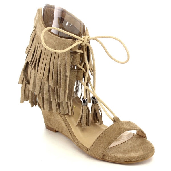 green fringe sandals