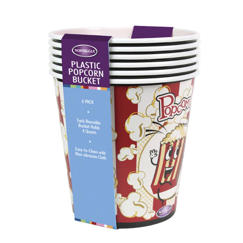 Nostalgia PPB600 4-Quart Popcorn Buckets, 6 Pack