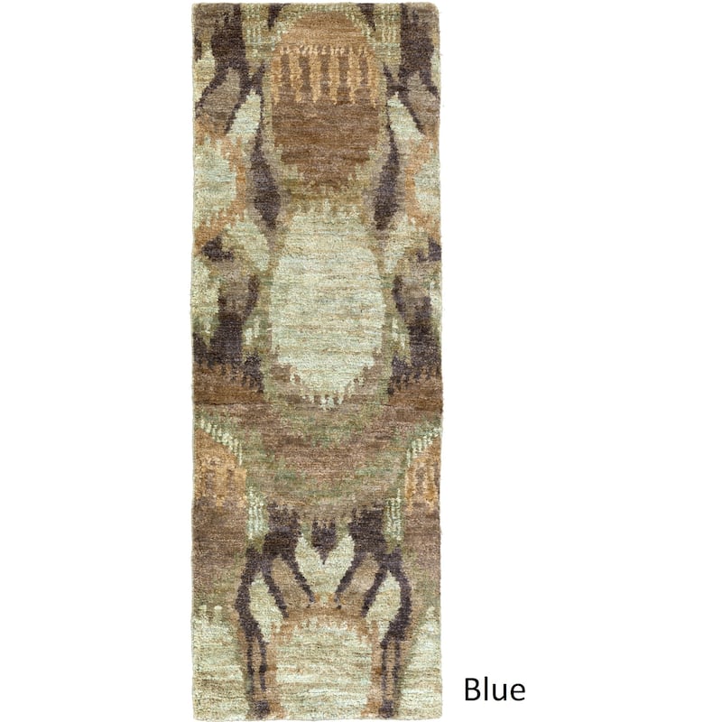 Hand-Knotted Vera Abstract Area Rug - Blue - 2'6" x 8' - Runner/Rectangle