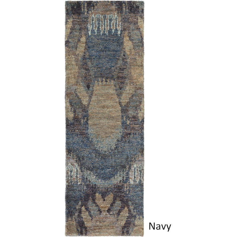 Hand-Knotted Vera Abstract Area Rug - Navy - 2'6" x 8' Runner - Runner/Rectangle