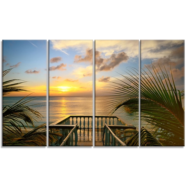 Designart - Sunset Sea View from Terrace - 4 Panels Photo Canvas Art Print