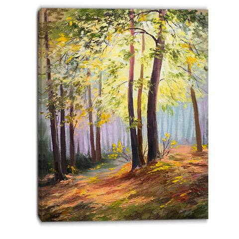 Designart - Spring Forest with Sunlight - Landscape Canvas Art Print - Green