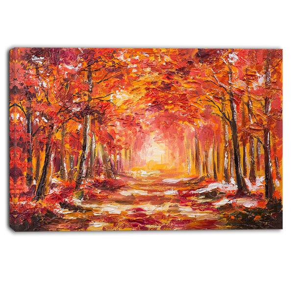 Shop Designart Autumn Forest In Red Shade Landscape Canvas Art Print On Sale Overstock