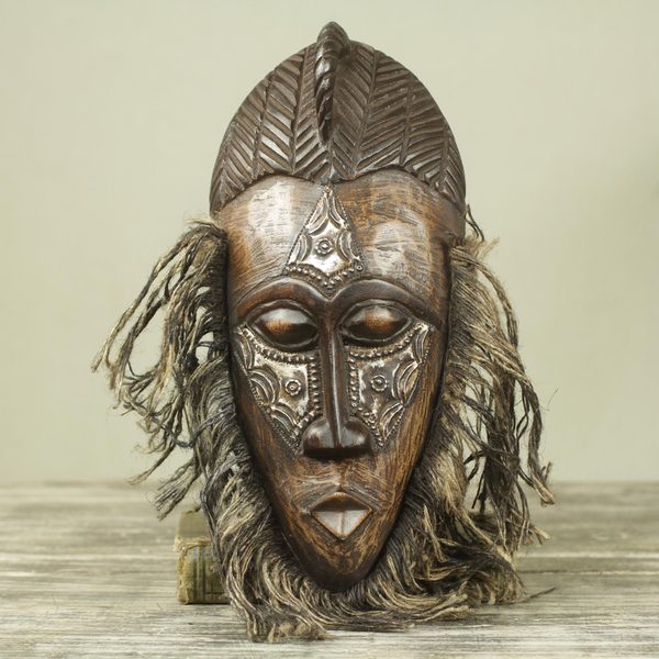 Handcrafted Sese Wood Aluminum 'Frafra Dancer' Mask (Ghana)