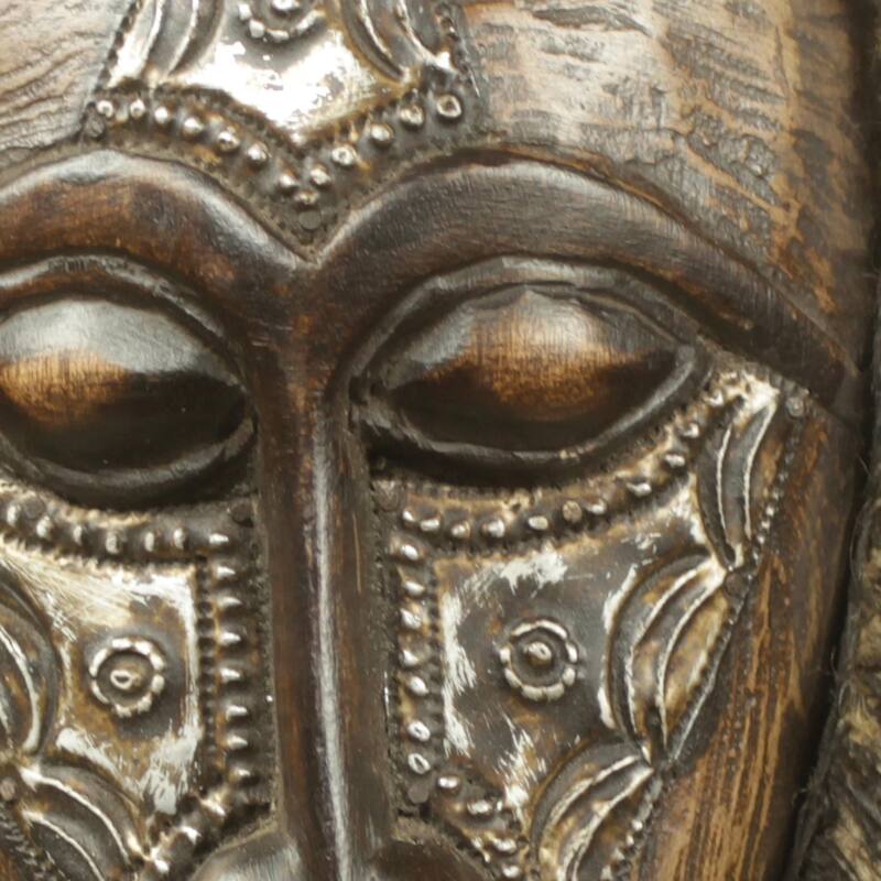 Handmade Sese Wood Aluminum 'Frafra Dancer' Mask (Ghana) - Brown