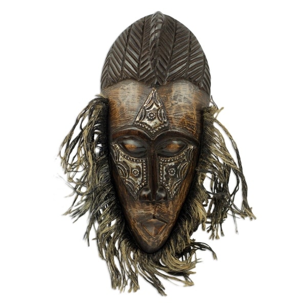 Handmade Sese Wood Aluminum 'Frafra Dancer' Mask (Ghana) - Brown - N/A