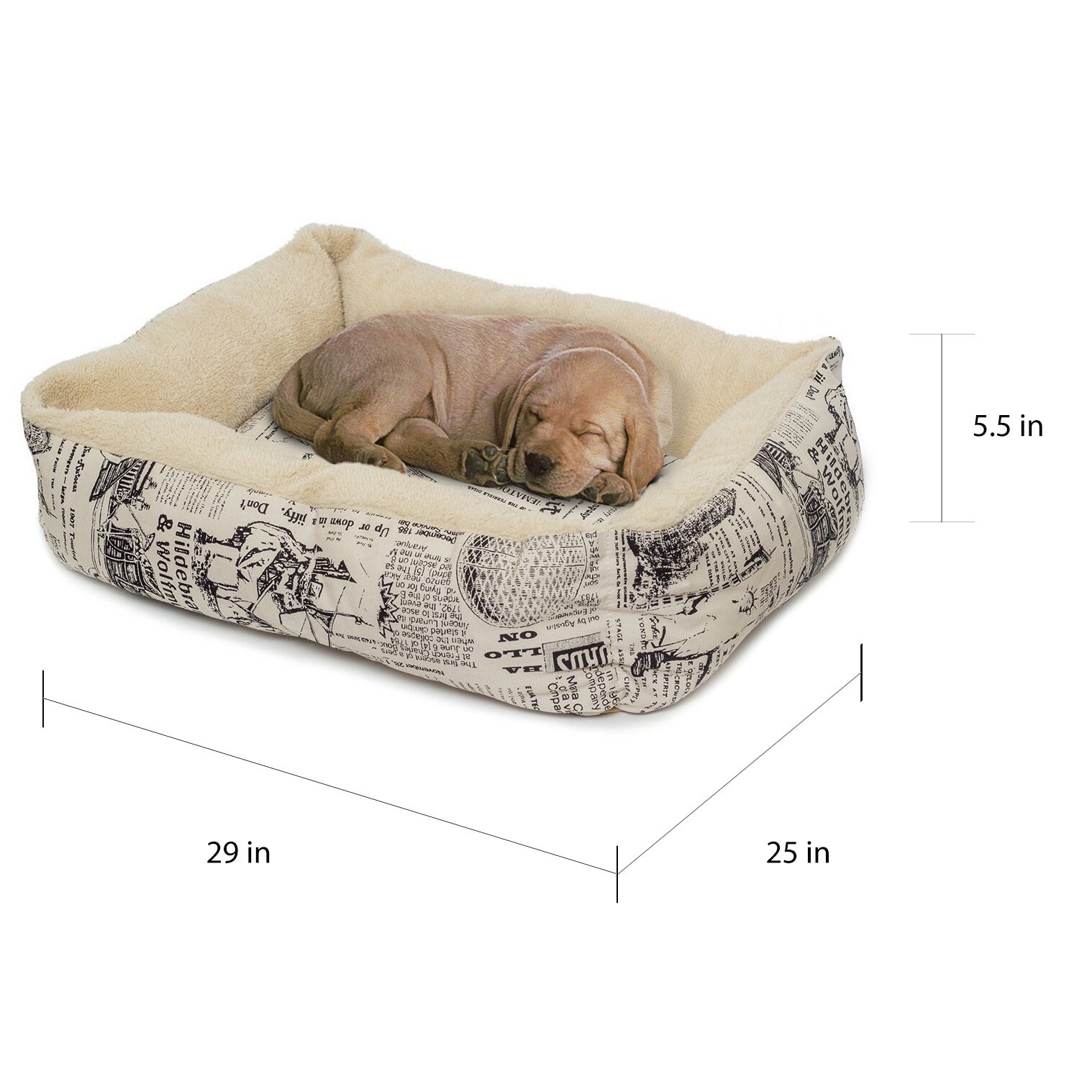 OxGord 1800s Newspaper Design Fleece Plush Comfort Pet Bed