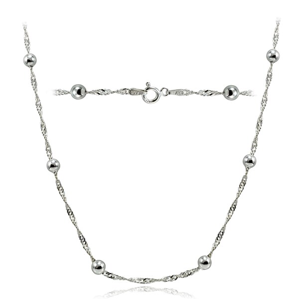 Mondevio High Polished 4.5mm Italian Singapore Twisted Chain and Bead Necklace in Lengths 16-30 Inches