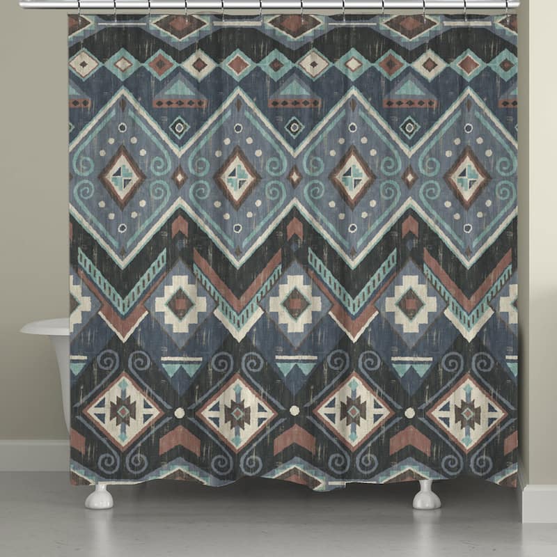 Laural Home Blue Aztec Shower Curtain