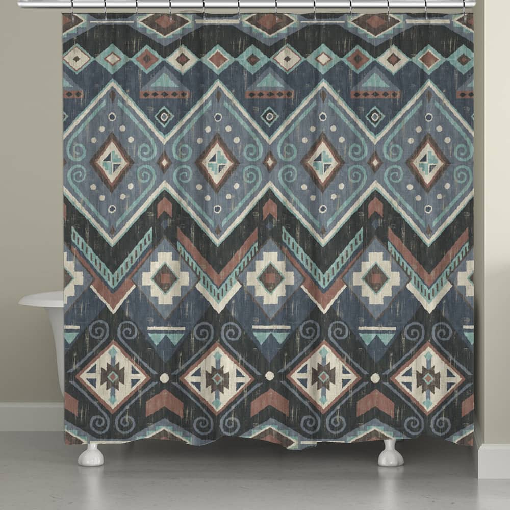 Laural Home Blue Aztec Shower Curtain