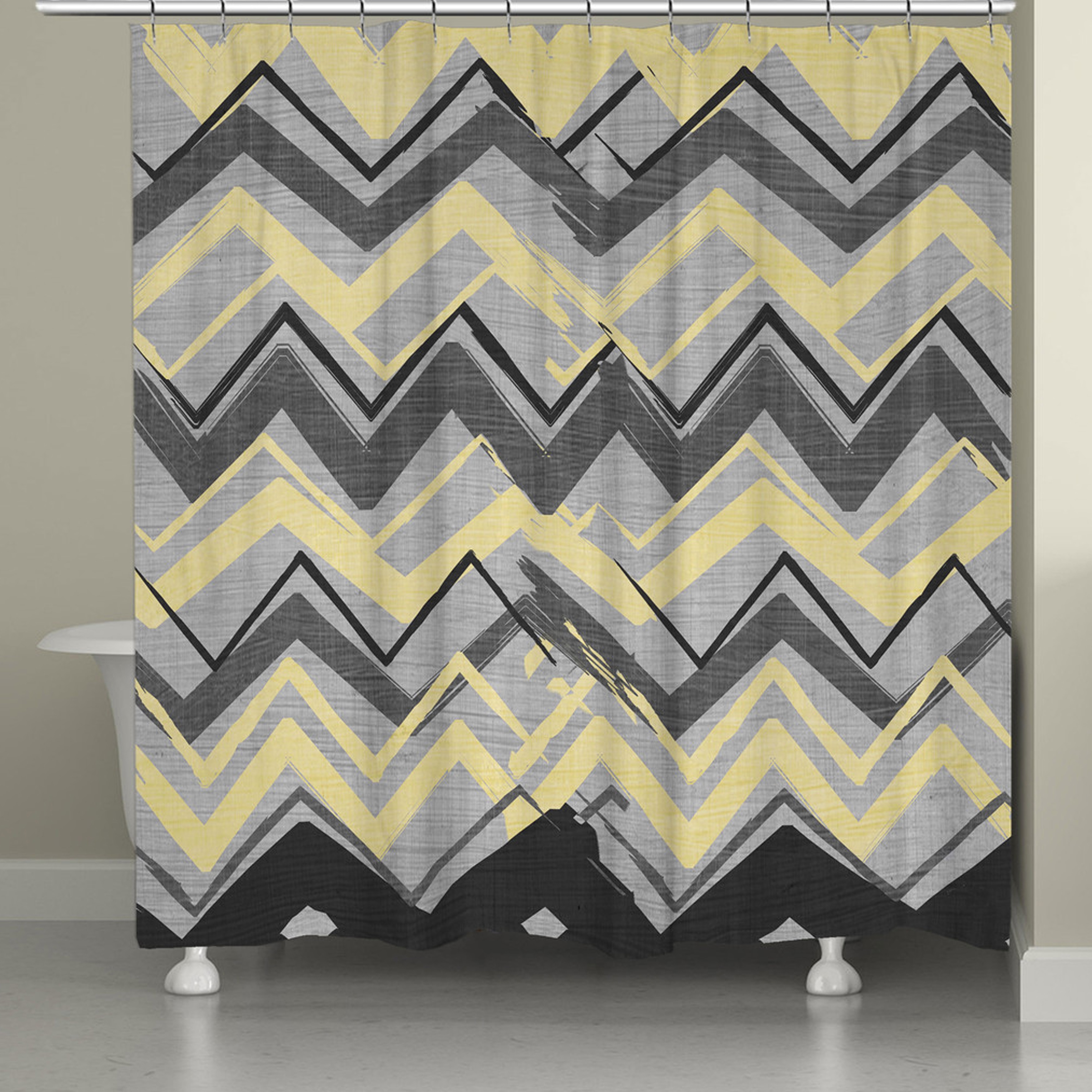 Shop Laural Home Yellow And Grey Chevron Shower Curtain Free
