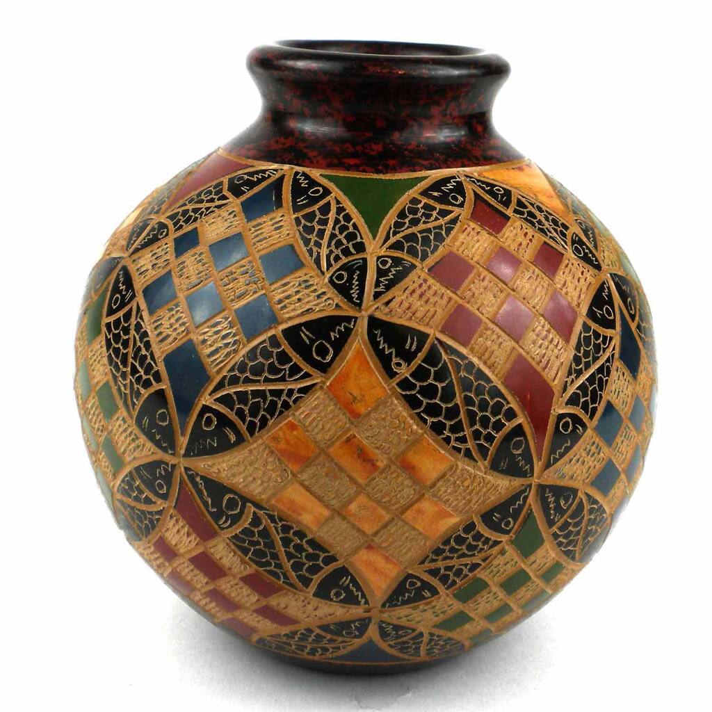 Handmade 4-inch Tall Vase - Geometric Squares Design (Nicaragua)